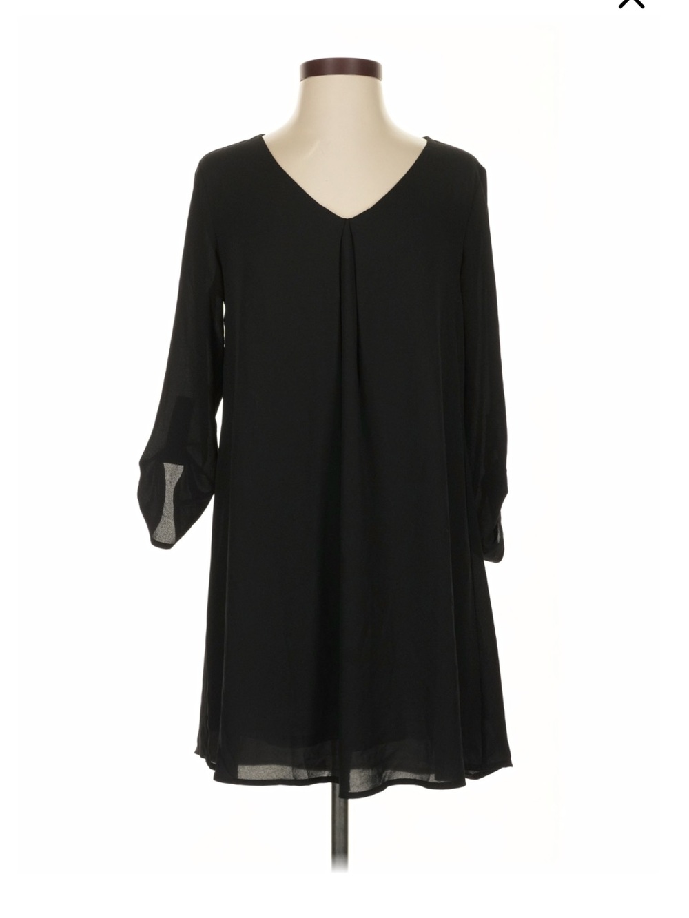 Lush Black V-Neck Tunic 3/4 Sleeve Mini Dress